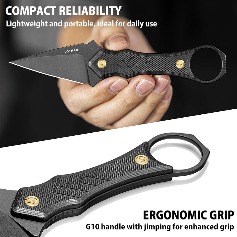 LOTHAR PORCUPINE Small Fixed Blade Knife, 2.46" 14C28N Neck Knife, EDC Knife with G10 Handle and Kydex Sheath, Knife Necklace Horizontal Carry Knife, Survival Knife for Men Women (black) - Image 3